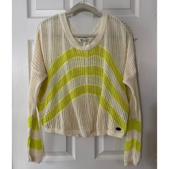 Roxy Juniors Rocky Point Stripe Crew Neck Open Knit Sunshine Layering Sweater XL - Picture 4 of 15